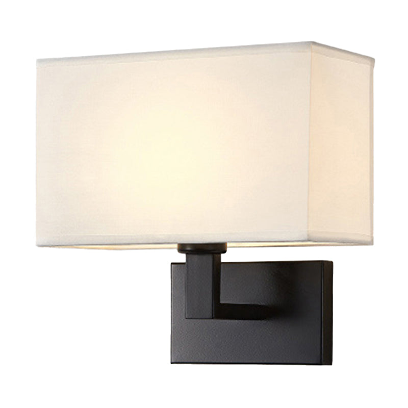 Cuboid Sconce Lamp: Modern Fabric Wall Light In White/Beige/Brown With Black/Gold Arm For Bedside