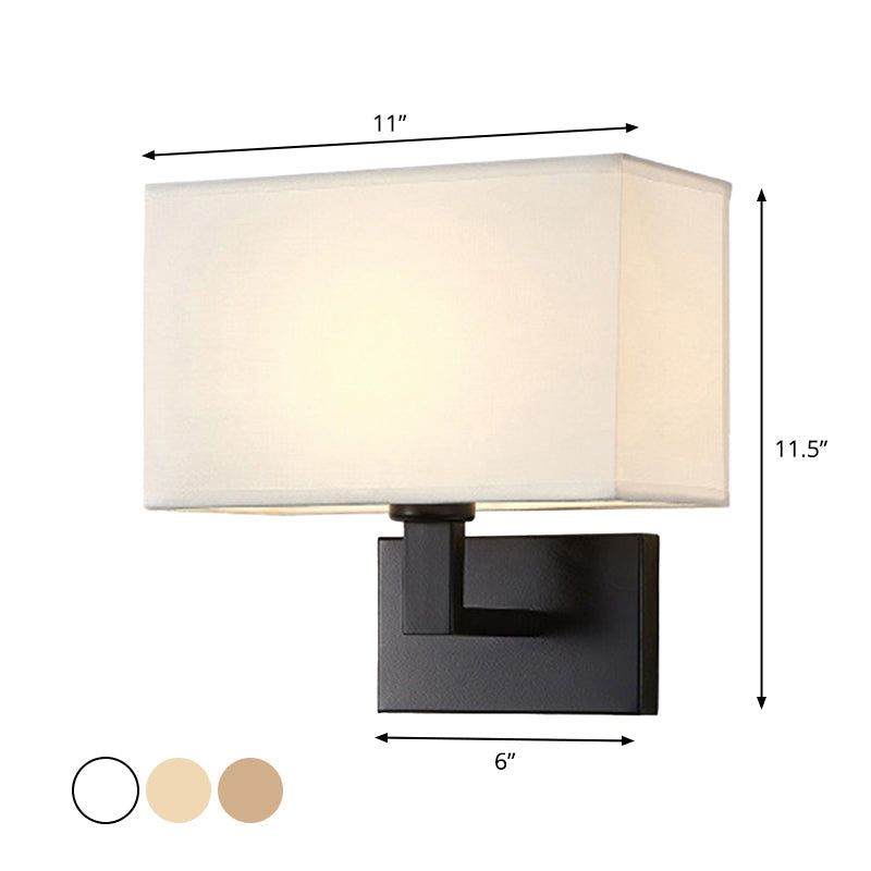 Cuboid Sconce Lamp: Modern Fabric Wall Light In White/Beige/Brown With Black/Gold Arm For Bedside
