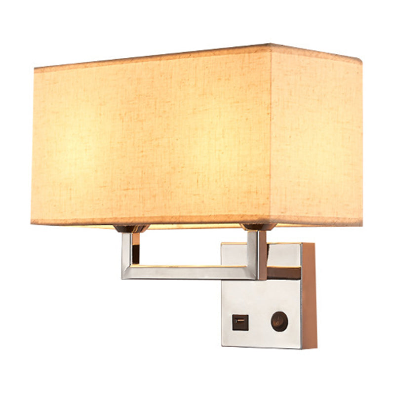 Minimalist Cuboidal Fabric Wall Light Fixture - Beige/White 2 Lights Ideal For Living Room Beige