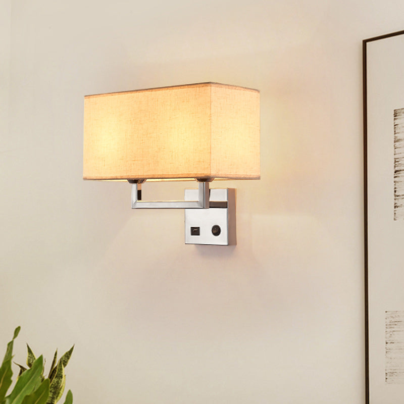 Minimalist Cuboidal Fabric Wall Light Fixture - Beige/White 2 Lights Ideal For Living Room