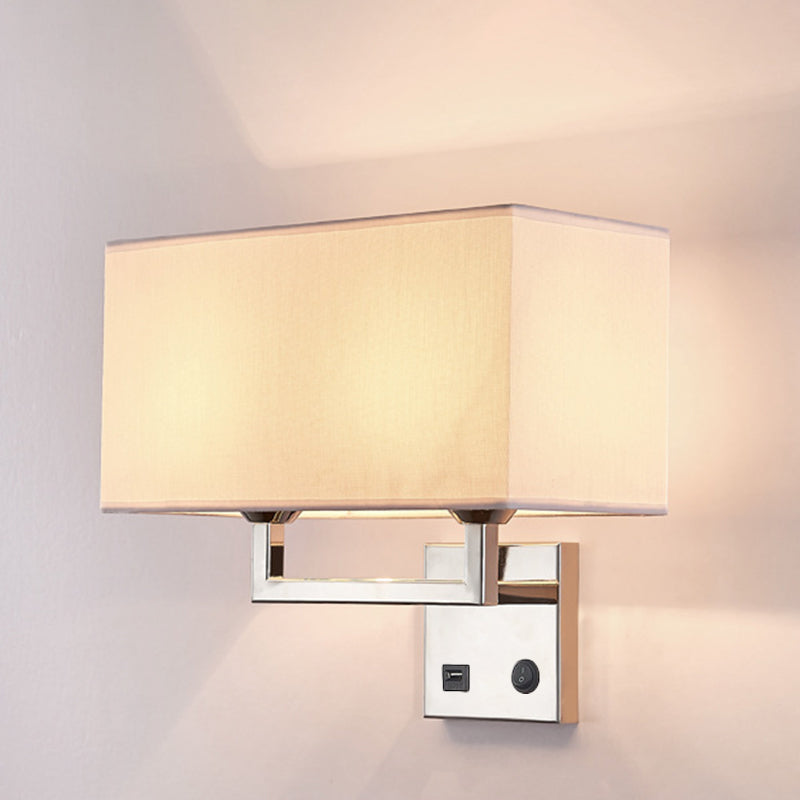 Minimalist Cuboidal Fabric Wall Light Fixture - Beige/White 2 Lights Ideal For Living Room White