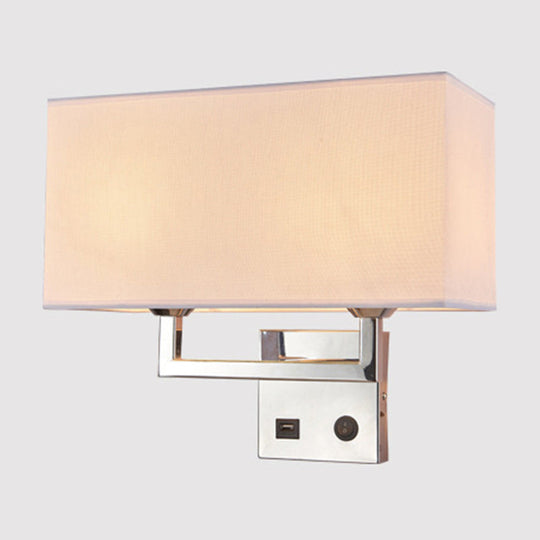 Minimalist Cuboidal Fabric Wall Light Fixture - Beige/White 2 Lights Ideal For Living Room