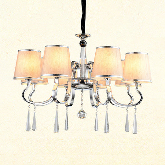 Contemporary White Tapered Chandelier Light - Pendant Lighting With Crystal Drop For Living Room