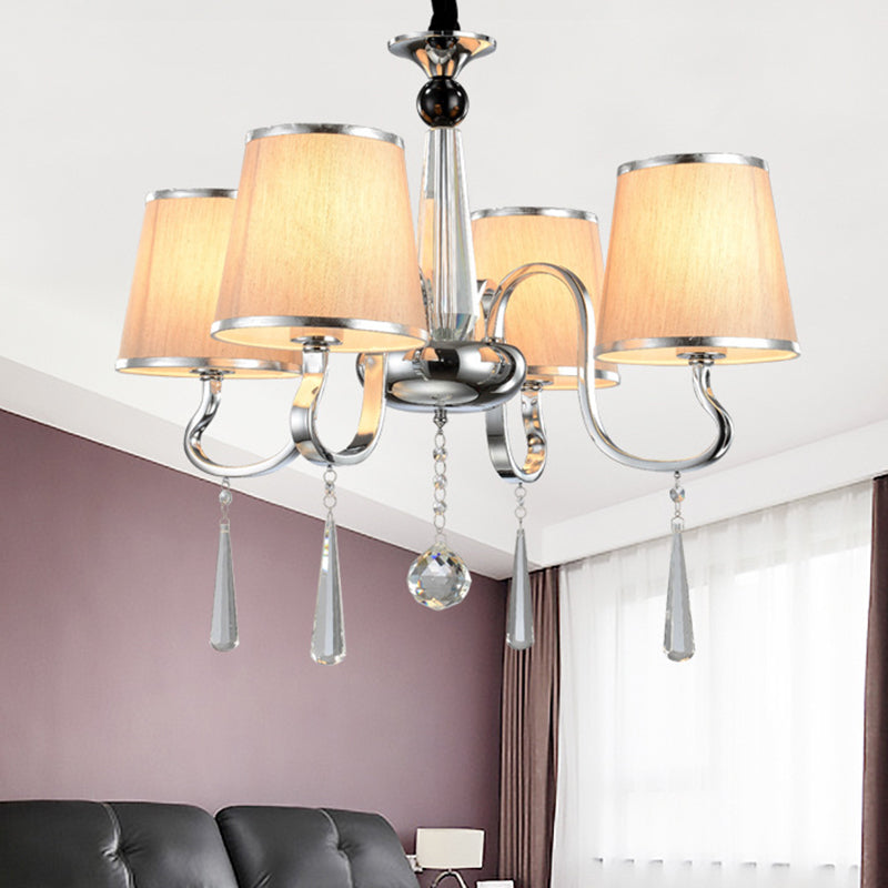 Contemporary White Tapered Chandelier Light - Pendant Lighting With Crystal Drop For Living Room