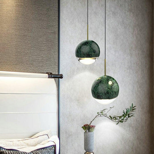 Nordic Marble Hanging Light - Spherical Dining Room Pendant With 1 Bulb And 4/6 Width Available In