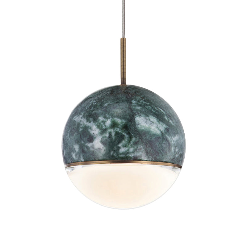 Sleek Nordic Pendant Light with Marble Accent - Spherical Dining Room Hanging Lamp (1 Bulb, 4"/6" Wide) - Black/White/Green