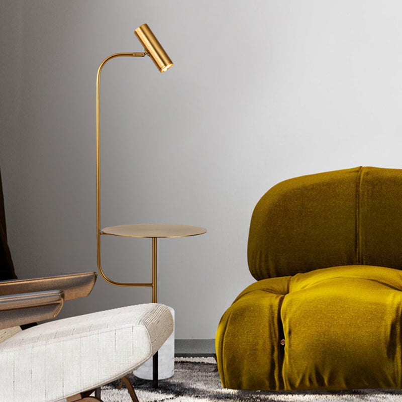 Modern Brass Tube Floor Lamp With Led Reading Light Table And Marble Pedestal