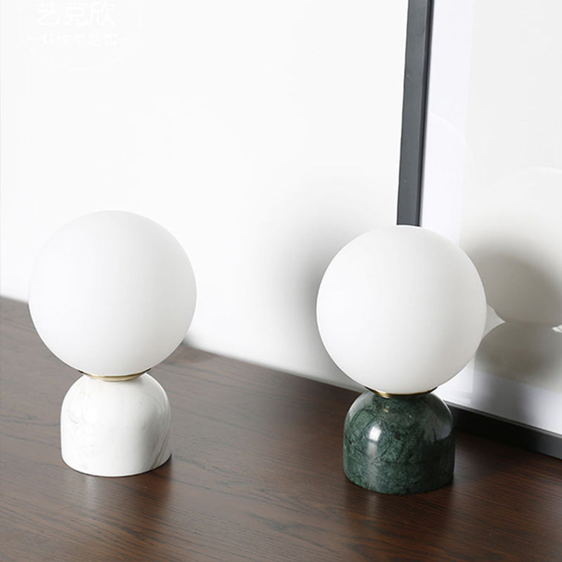 Minimalist Milky Glass Bedside Table Lamp With Marble Pedestal