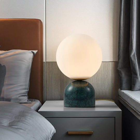 Minimalist Milky Glass Bedside Table Lamp With Marble Pedestal Green