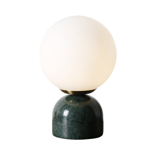 Minimalist Milky Glass Bedside Table Lamp With Marble Pedestal