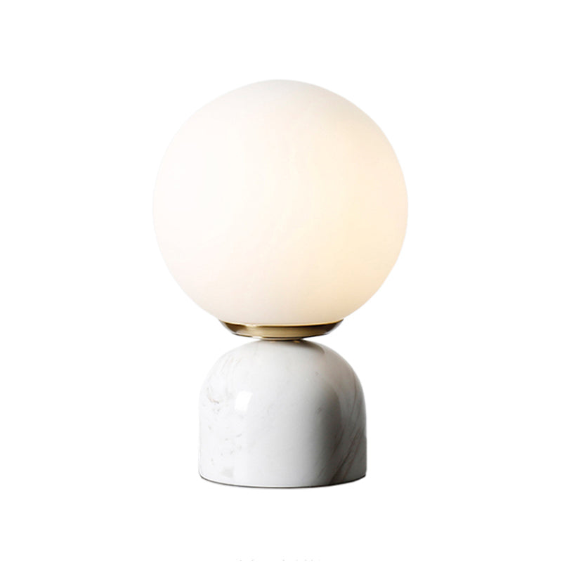 Minimalist Milky Glass Bedside Table Lamp With Marble Pedestal