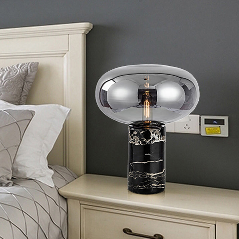 Modern Oval Night Light Grey/Amber Glass Table Lamp With Marble Base In Black