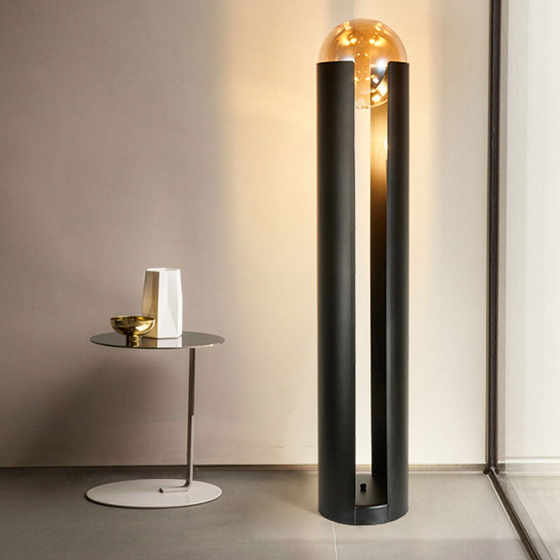 Modern Black Metal Floor Lamp With Unique Linear Capsule Arch Design For Living Room
