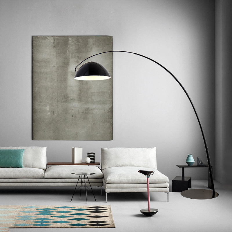 Modern Black Metal Floor Lamp With Unique Linear Capsule Arch Design For Living Room / D