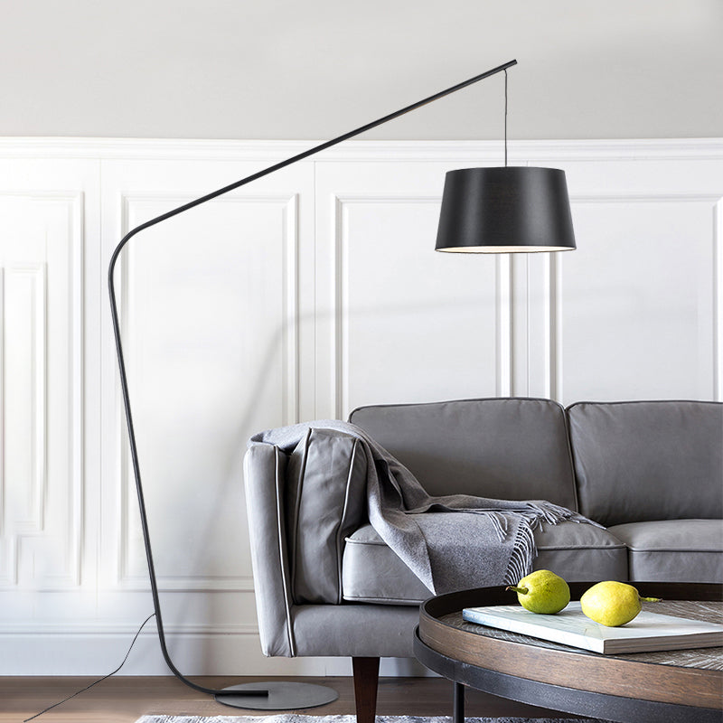 Modern Black Metal Floor Lamp With Unique Linear Capsule Arch Design For Living Room / C