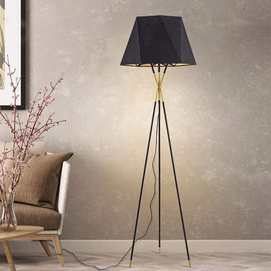 Modern Black Metal Floor Lamp With Unique Linear Capsule Arch Design For Living Room / A