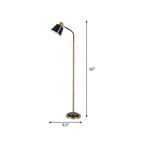 Conic Rotatable Reading Floor Light - Nordic Metal Lamp In Black/White Brass Finish