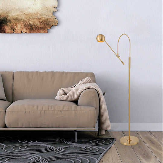 Swivelable Floor Lamp With Dome Shade - Arch/Right Angle Postmodern Metal 1-Light Gold Stand