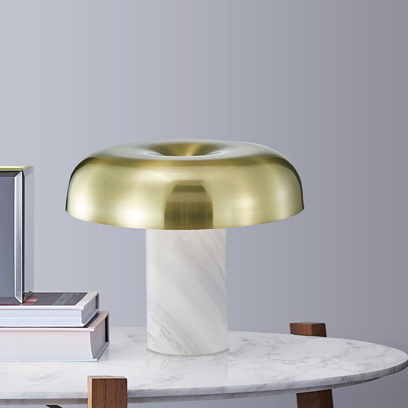 Mushroom Marble Table Stand Light: Minimalist 1-Light Night Lamp In White & Bronze Finish