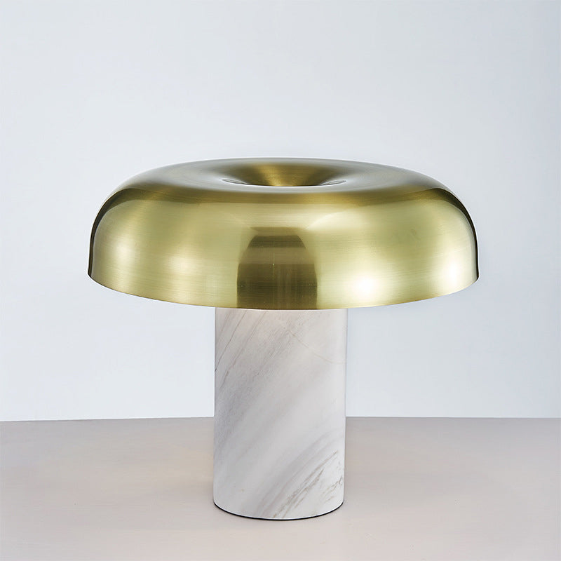 Mushroom Marble Table Stand Light: Minimalist 1-Light Night Lamp In White & Bronze Finish