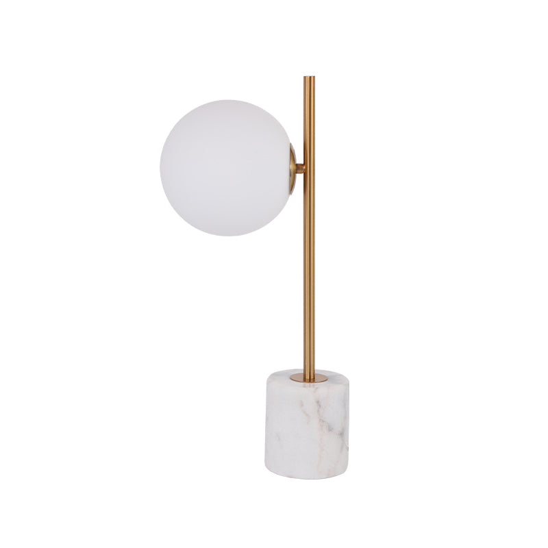 Simple White Glass Ball Night Lamp With Brass Pole And Marble Base