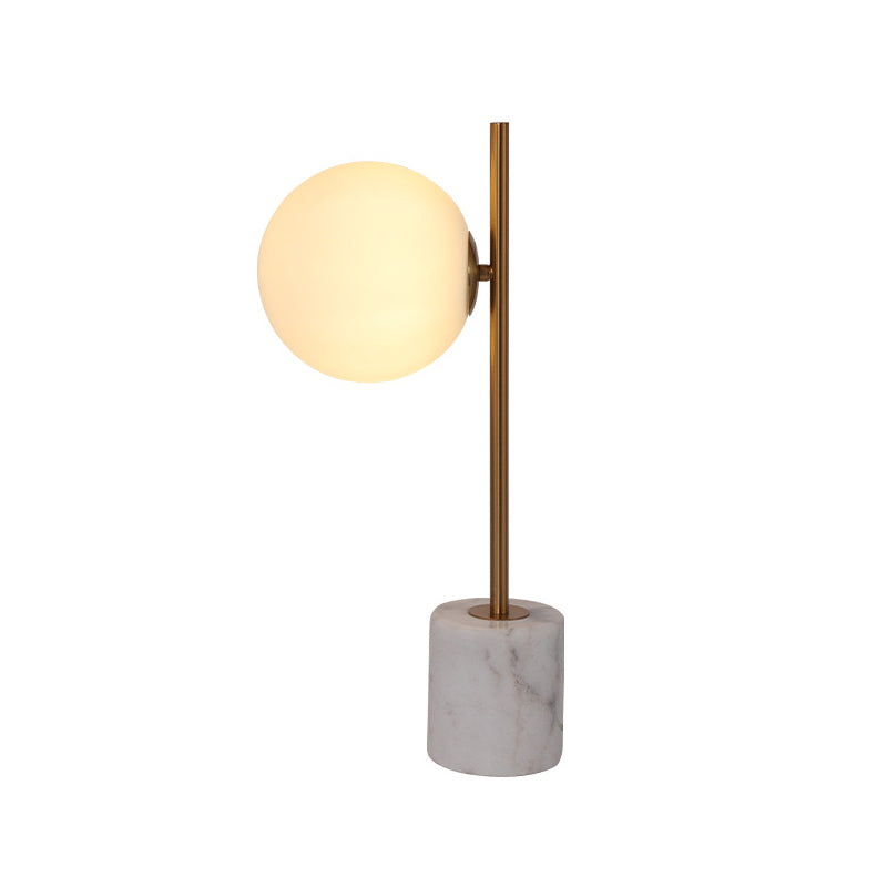Colette - White Glass Ball Night Lamp with Brass Pole and Marble Base