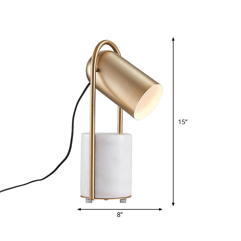 Aldib - Brass Metal Cloche Table Stand Light Designer 1-Light Brass Nightstand Lamp with White Marble Pedestal