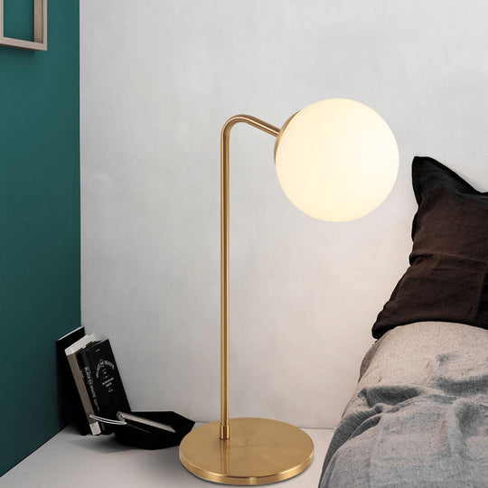 Sulafat - Gold S/C Shaped/Bend Bedside Table Light Metal 1/2-Head Designer Night Lamp in Gold with Ball Cream Glass Shade