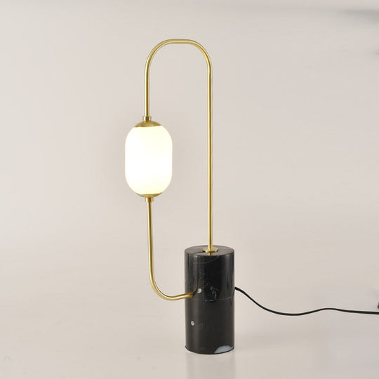 Caterina - Black Circuit Nightstand Light Designer Marble 1-Light Black and Brass Table Lamp with Oval Milk Glass Shade