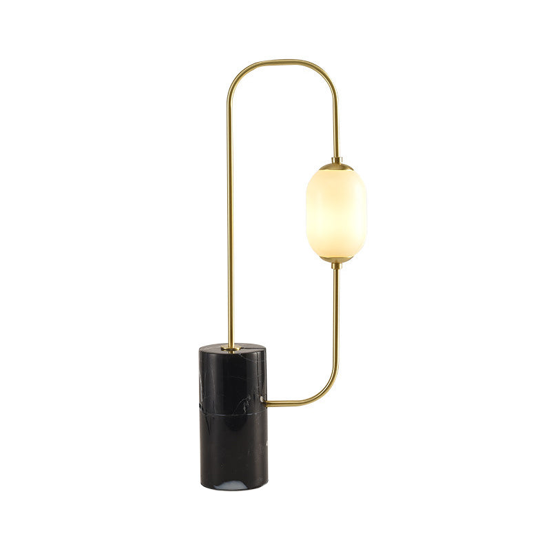 Caterina - Black Circuit Nightstand Light Designer Marble 1-Light Black and Brass Table Lamp with Oval Milk Glass Shade