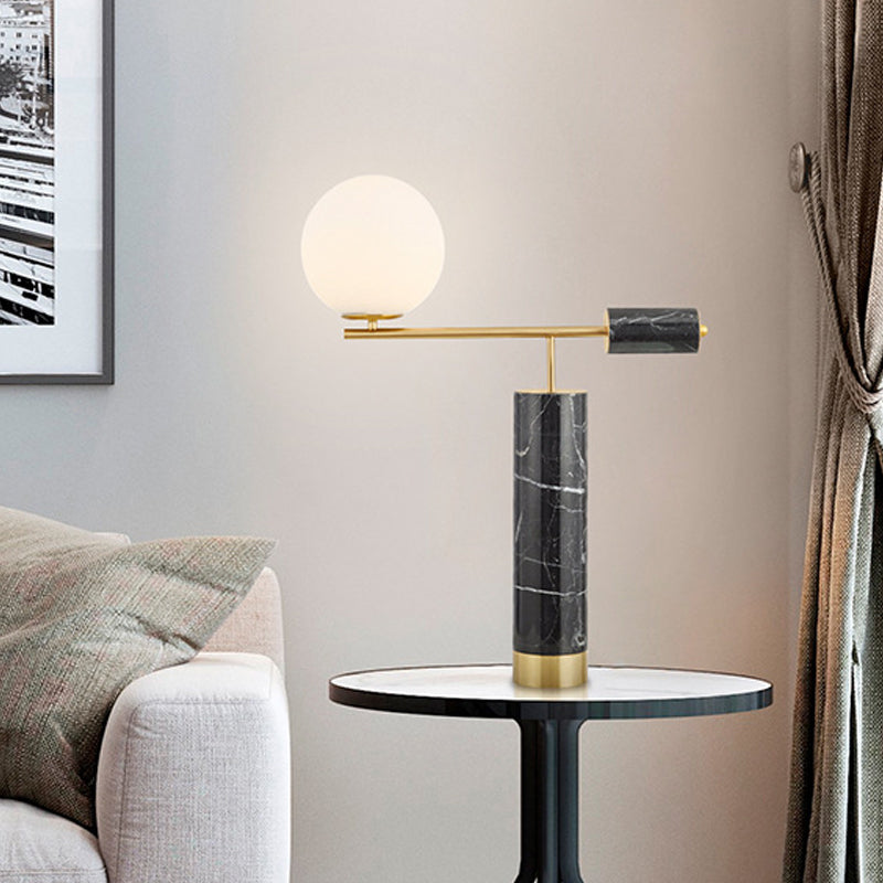 Stylish Mini Opaline Glass Table Lamp Designer 1-Light Nightstand Light With Marble Column In Black