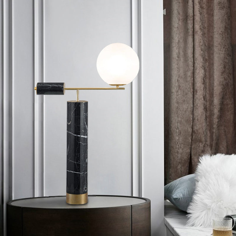 Stylish Mini Opaline Glass Table Lamp Designer 1-Light Nightstand Light With Marble Column In Black