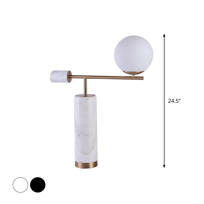 Postmodern Table Stand Light With Black/White Lever Marble Base And Milk Glass Shade - 1 Bulb Night