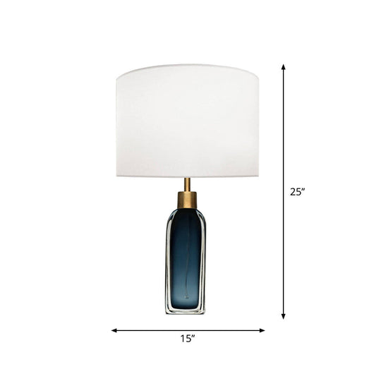 Postmodern Glass Pillar Table Lamp - Blackish Blue/Clear With Cylinder Fabric Shade