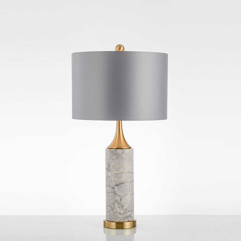 Flared Nordic Marble Trumpet Nightstand Lamp - Antiqued Gold & Fabric Shade
(Note: The Product Title