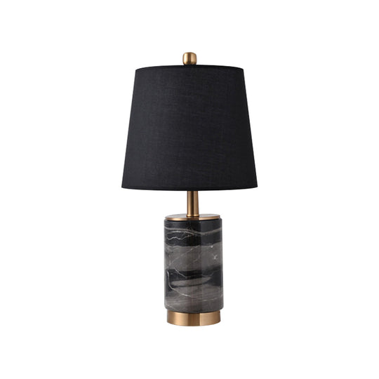 Nordic Empire Shade Table Lamp With Marble Column - Bedroom Night Light Black