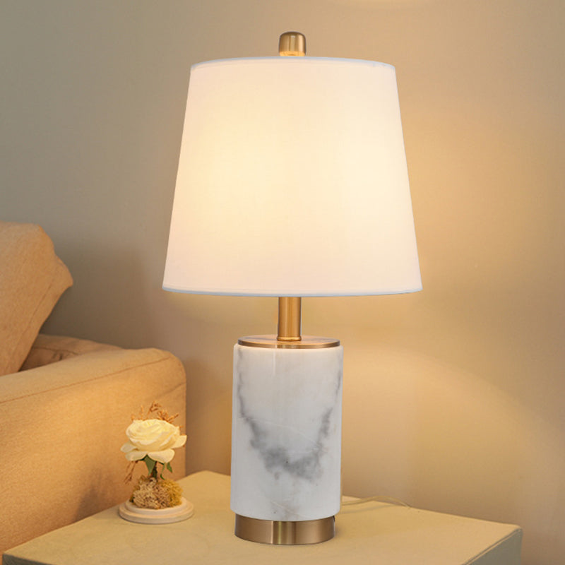 Nordic Empire Shade Table Lamp With Marble Column - Bedroom Night Light White