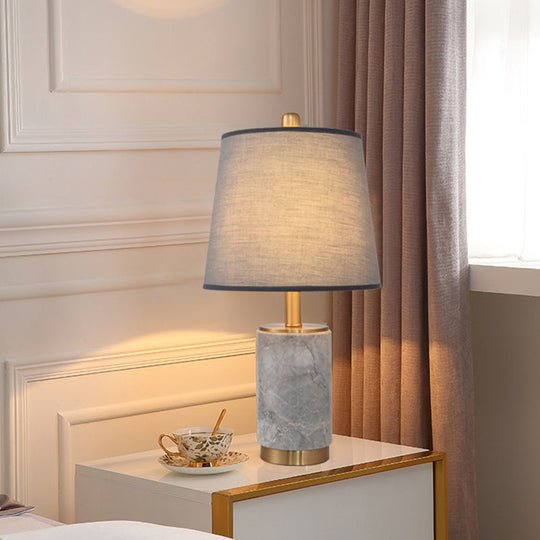 Nordic Empire Shade Table Lamp With Marble Column - Bedroom Night Light Grey