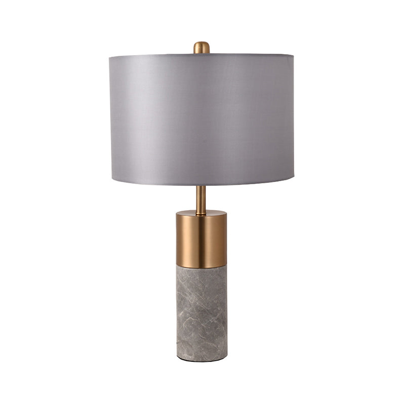 Postmodern Drum Bedside Table Lamp With Marble Pedestal - Black/White/Grey Fabric Design