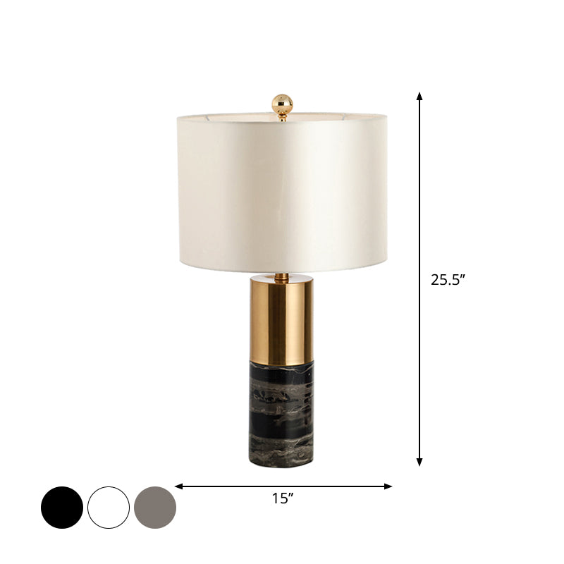Modern Fabric Straight-Side Shade Night Lamp For Bedroom - 1 Head Black/Grey/White Table Stand Light
