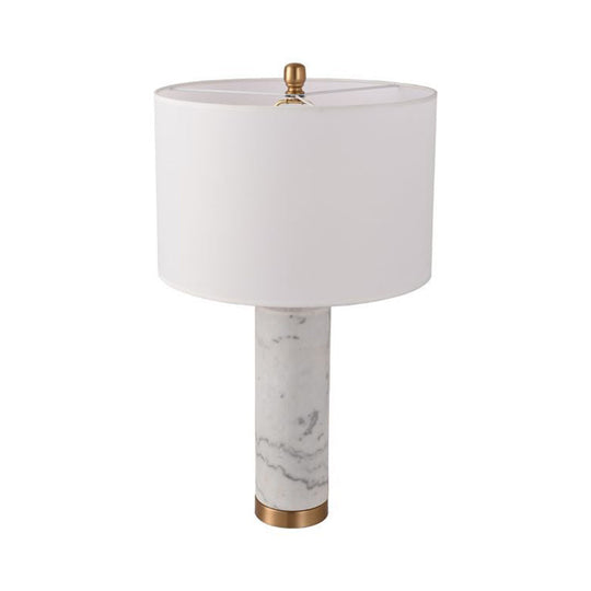 Minimalist Cylinder Table Lamp: 1-Light Fabric Night Light With Marble Pillar - Black/White