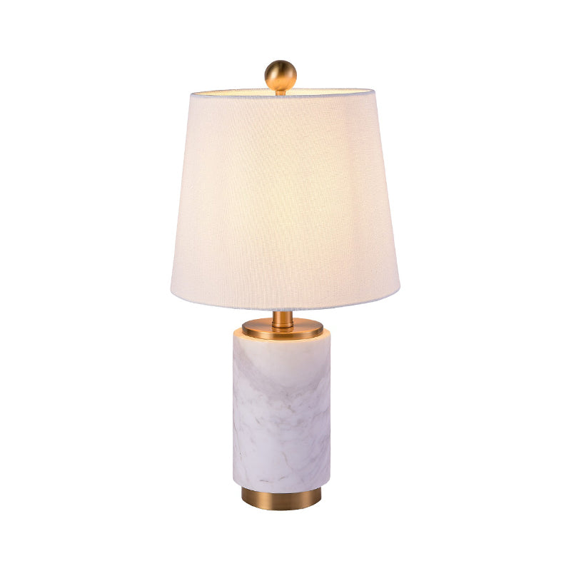 Modern Fabric Empire Shade Night Lamp With Marble Column - 1 Bulb Black/Grey/White White