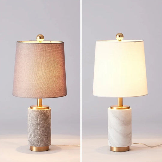 Modern Fabric Empire Shade Night Lamp With Marble Column - 1 Bulb Black/Grey/White