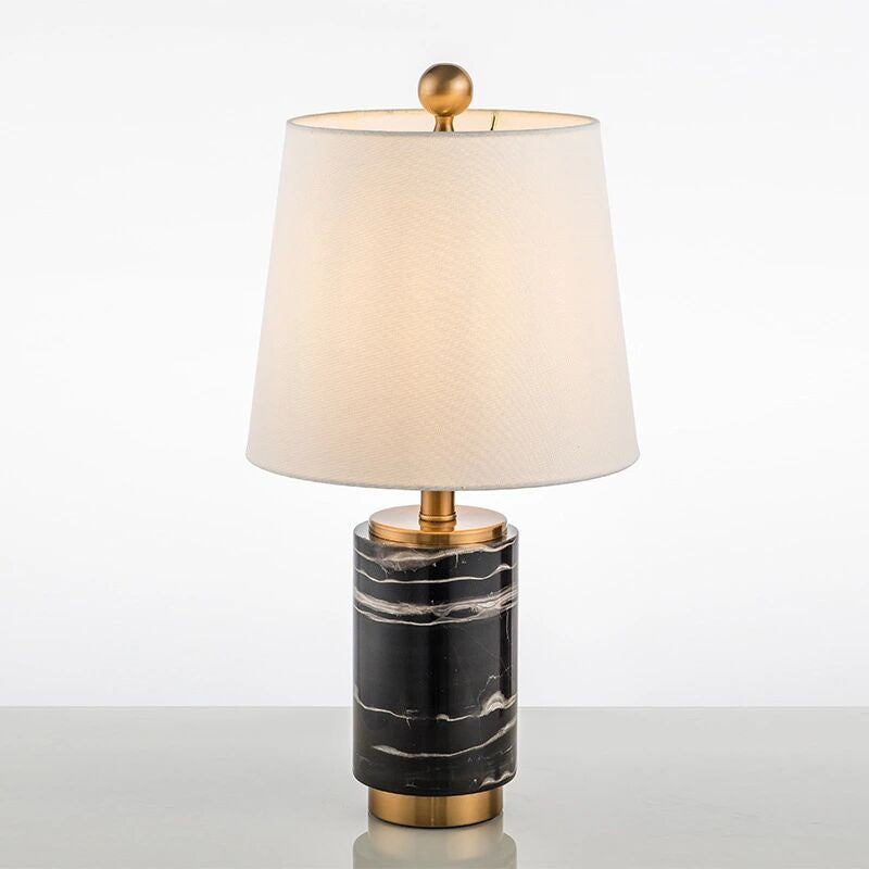 Modern Fabric Empire Shade Night Lamp With Marble Column - 1 Bulb Black/Grey/White Black