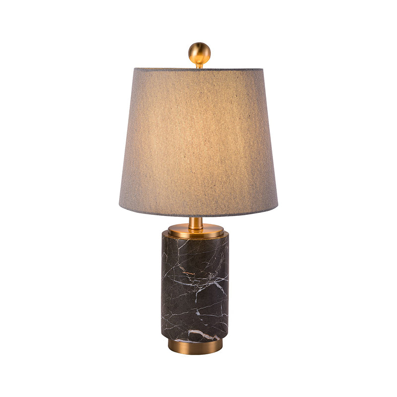 Modern Fabric Empire Shade Night Lamp With Marble Column - 1 Bulb Black/Grey/White Grey