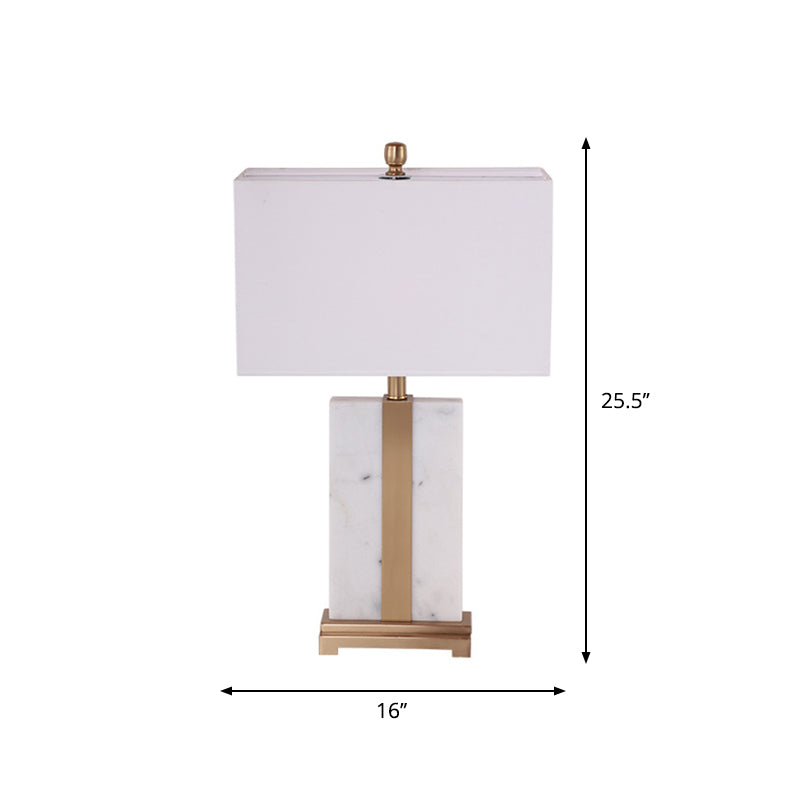 Modern White Fabric Table Lamp With Marble Base - 1-Light Nightstand Lighting