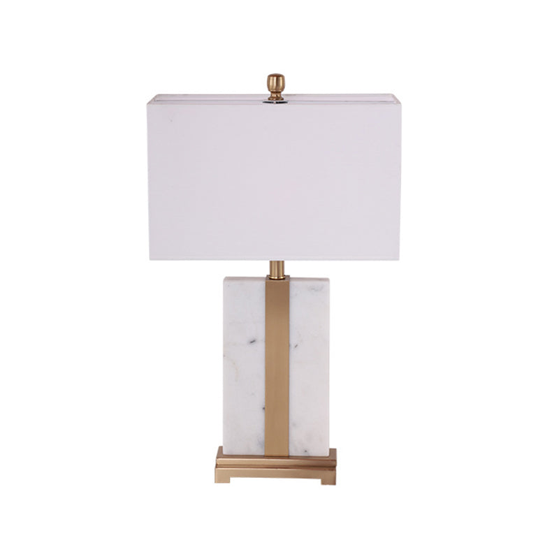 Modern White Fabric Table Lamp With Marble Base - 1-Light Nightstand Lighting