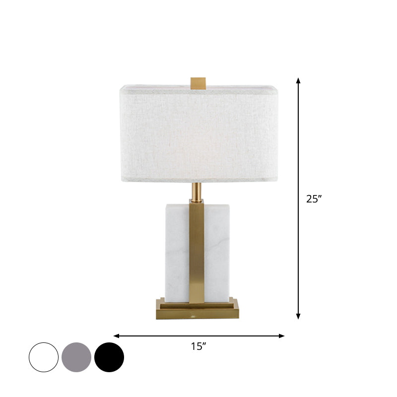 Modish Rectangular Night Table Lamp - Fabric Shade 1 Head In Black/White/Grey With Brass Accents