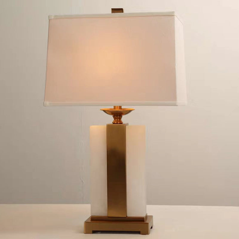 Minimalist White & Brass Table Lamp With Rectangle Fabric Shade - Perfect Living Room Night Light