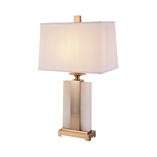 Minimalist White & Brass Table Lamp With Rectangle Fabric Shade - Perfect Living Room Night Light